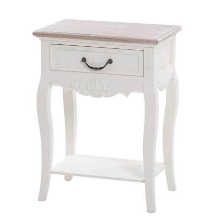 mesita blanca con tapa madera natural 45x30x61 cm