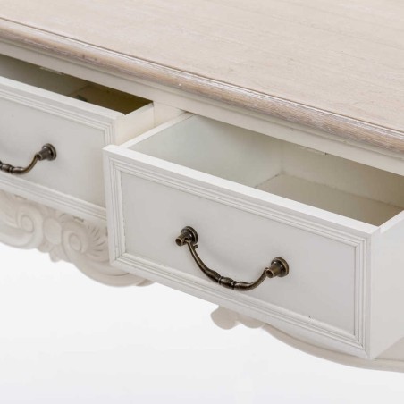 consola blanca con tapa madera natural 110x30x80cm