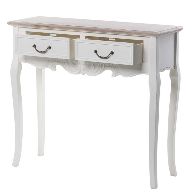 consola blanca con tapa madera natural 90x30x80 cm