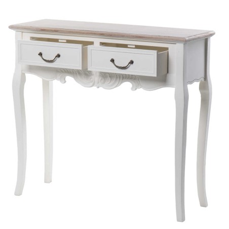 consola blanca con tapa madera natural 90x30x80 cm