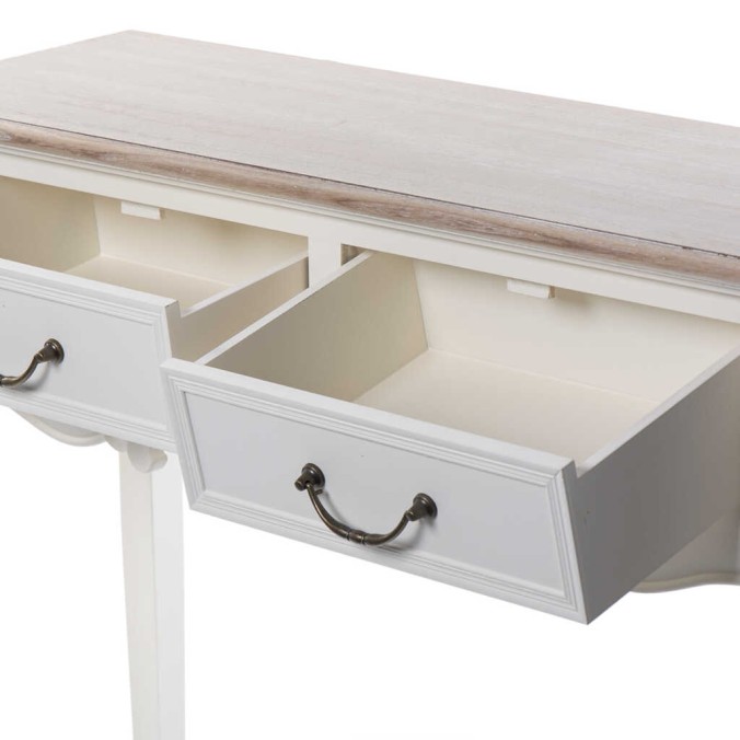 consola blanca con tapa madera natural 90x30x80 cm