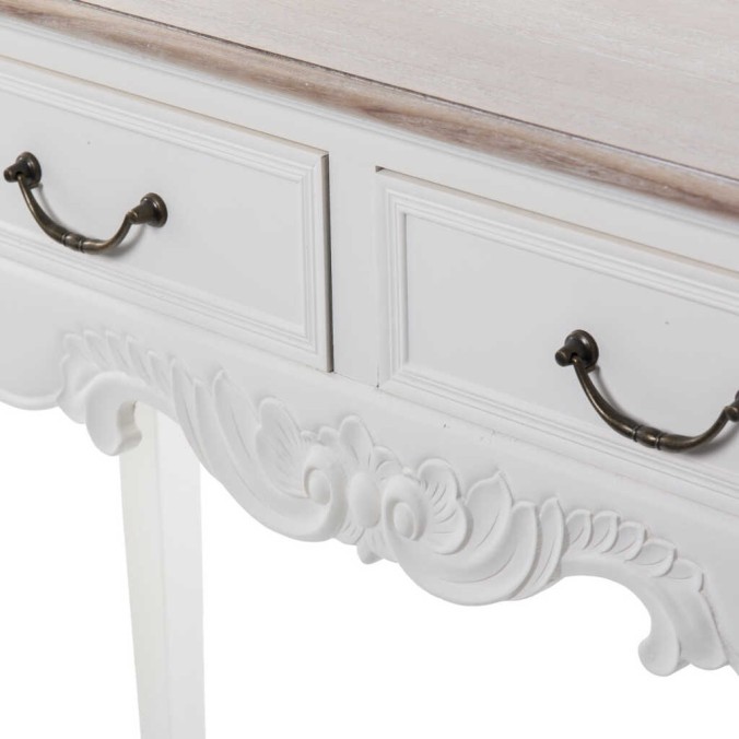 consola blanca con tapa madera natural 90x30x80 cm