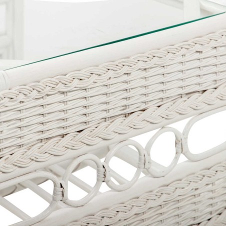 mesa centro ratan / cristal blanco 66x51x46 cm