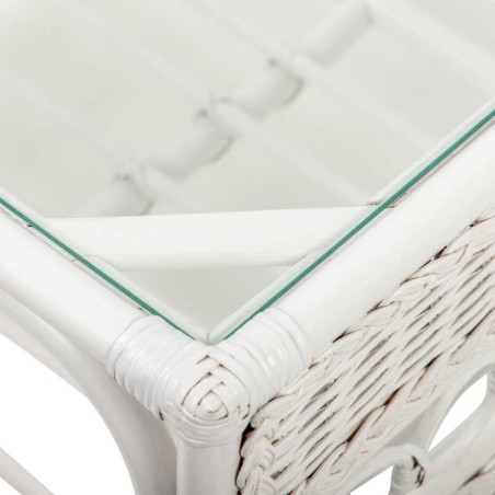 mesa centro ratan / cristal blanco 66x51x46 cm