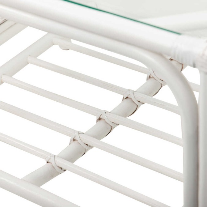 mesa centro ratan / cristal blanco 66x51x46 cm