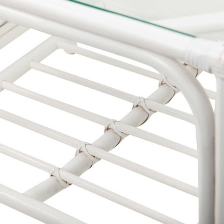 mesa centro ratan / cristal blanco 66x51x46 cm