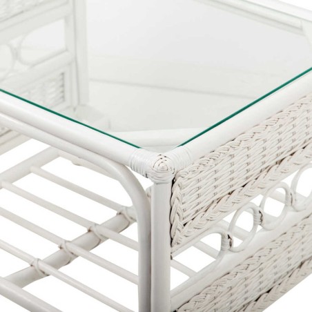 mesa centro ratan / cristal blanco 66x51x46 cm