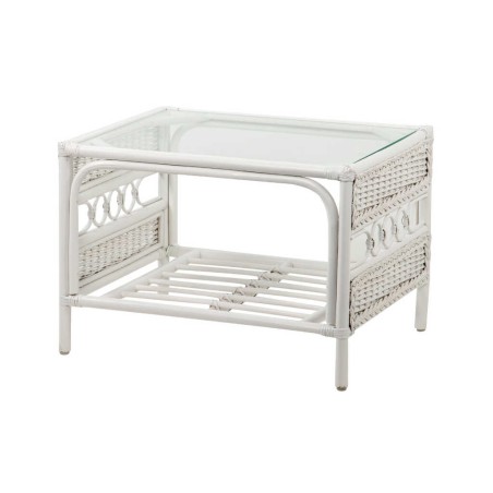 mesa centro ratan / cristal blanco 66x51x46 cm