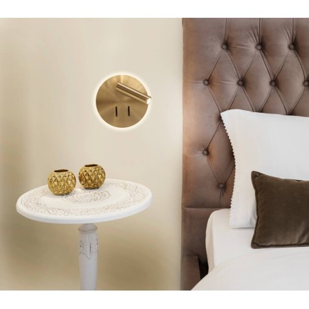 Aplique pared dorado luz LED lectura y ambiental