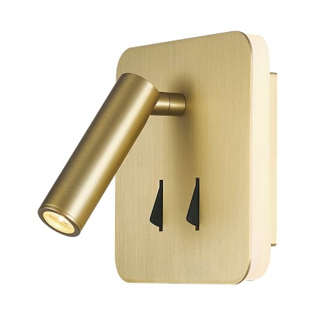 Aplique cuadrado tono dorado LED lectura y ambiental