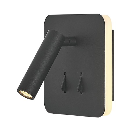 Aplique cuadrado color negro mate LED de lectura y ambiente