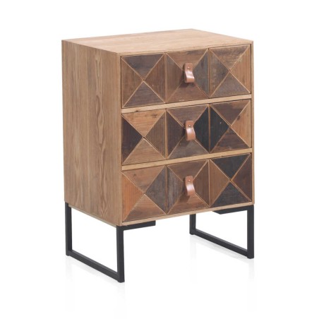 Mesilla con 3 cajones frentes  mosaico madera natural 46x35x66h