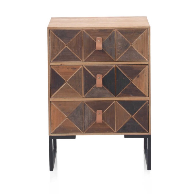 Mesilla con 3 cajones frentes  mosaico madera natural 46x35x66h