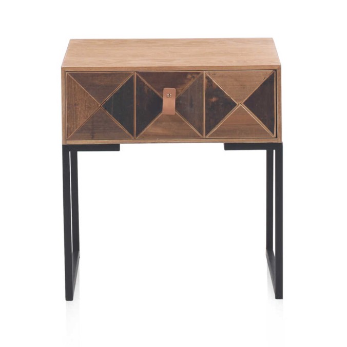 Mesilla con cajón frente mosaico madera natural 46x35x50h