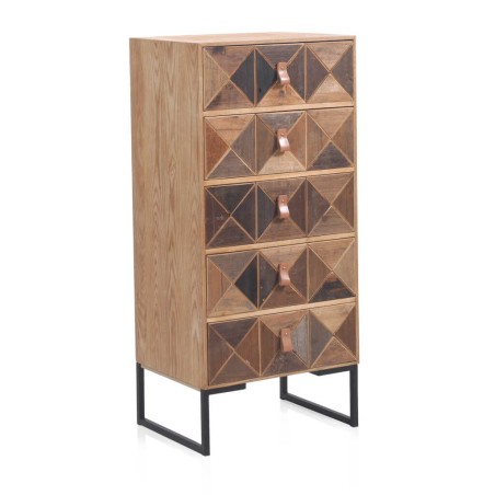 Sinfonier de 5 cajones frentes mosaico madera natural 46x35x100h