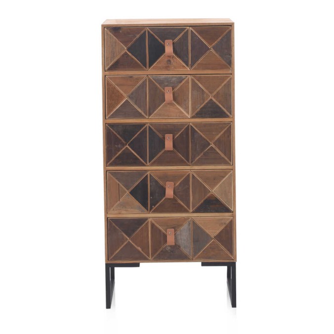 Sinfonier de 5 cajones frentes mosaico madera natural 46x35x100h