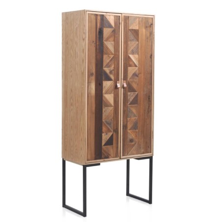 Armario con dos baldas frentes mosaico madera natural 69x35x160h