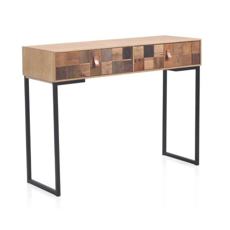 Consola dos cajones frentes mosaico madera natural 108x35x80h