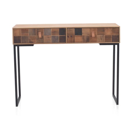 Consola dos cajones frentes mosaico madera natural 108x35x80h