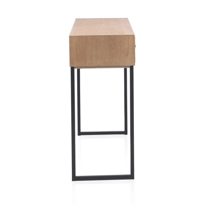 Consola dos cajones frentes mosaico madera natural 108x35x80h