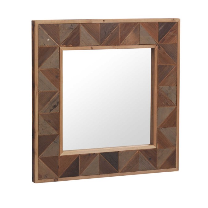Espejo de pared con marco en mosaico de madera natural 77x77cm