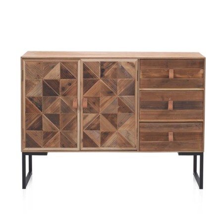 Aparador 2 puertas y 3 cajones frentes mosaico madera natural 110x35x80h