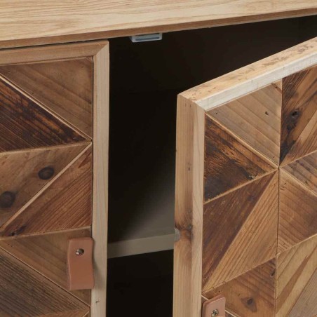 Aparador 2 puertas y 3 cajones frentes mosaico madera natural 110x35x80h