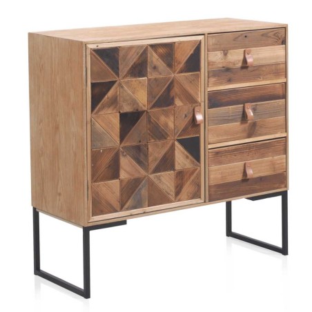 Aparador puerta y 3 cajones frentes mosaico madera natural 80x35x80h