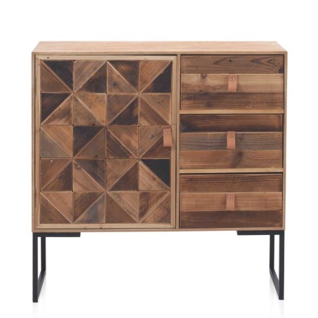 Aparador puerta y 3 cajones frentes mosaico madera natural 80x35x80h