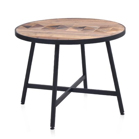 Mesa de comedor redonda superficie mosaico de madera natural 100x76h