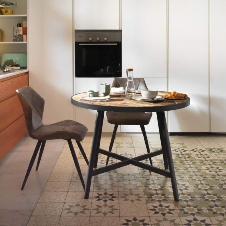 Mesa de comedor redonda superficie mosaico de madera natural 100x76h