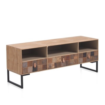 Mueble de televisión con frentes mosaico madera natural 132x40x50h