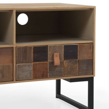 Mueble de televisión con frentes mosaico madera natural 132x40x50h 2