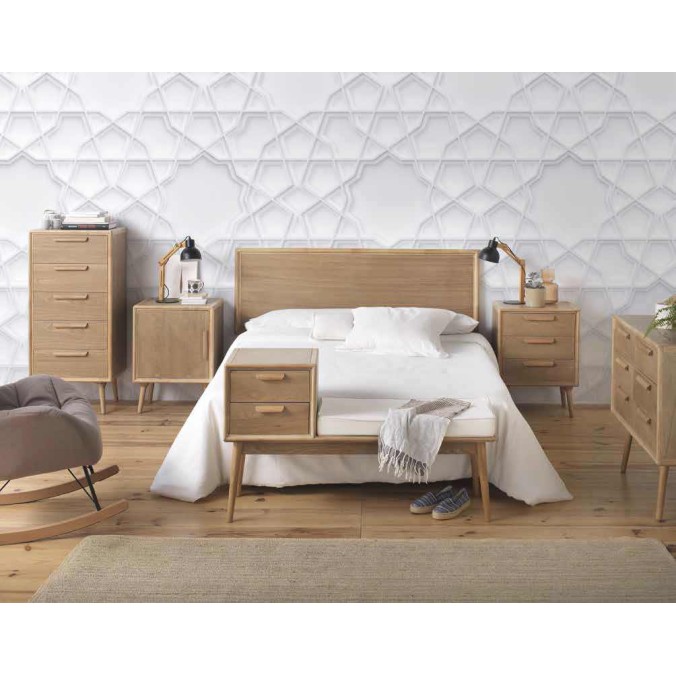 Pie de cama con cajones madera de fresno natural 122x42x73h