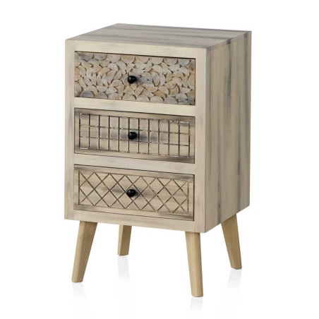 Mesilla 3 cajones estilo étnico madera alamo pátina gris - 42x40x70h
