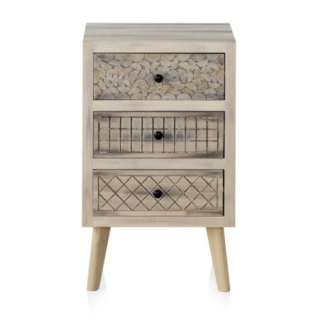 Mesilla 3 cajones estilo étnico madera alamo pátina gris - 42x40x70h