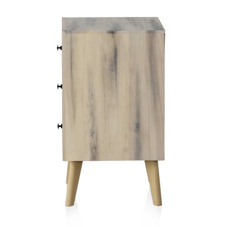 Mesilla 3 cajones estilo étnico madera alamo pátina gris - 42x40x70h