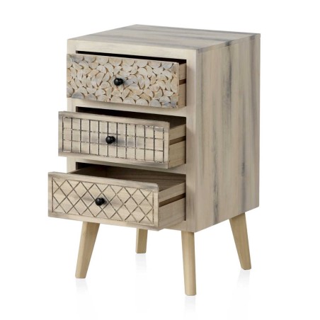 Mesilla 3 cajones estilo étnico madera alamo pátina gris - 42x40x70h