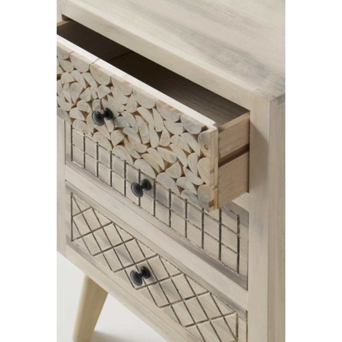 Mesilla 3 cajones estilo étnico madera alamo pátina gris - 42x40x70h