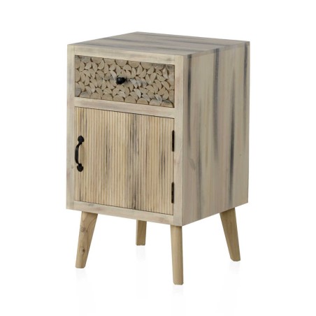 Mesilla con cajón y puerta estilo étnico alamo pátina gris - 42x40x70h