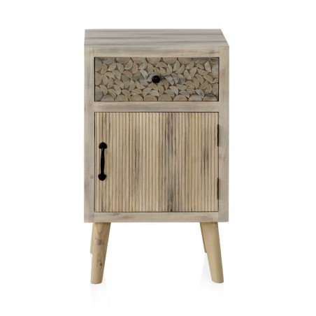 Mesilla con cajón y puerta estilo étnico alamo pátina gris - 42x40x70h