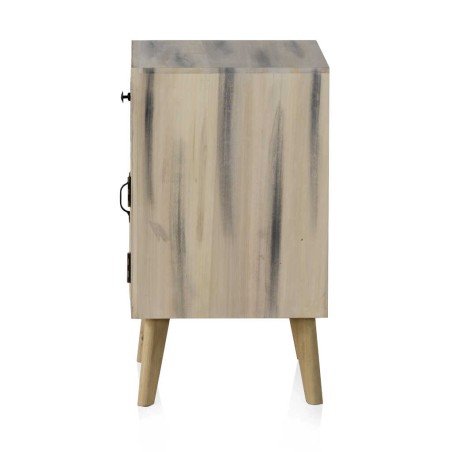 Mesilla con cajón y puerta estilo étnico alamo pátina gris - 42x40x70h