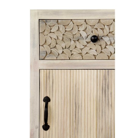 Mesilla con cajón y puerta estilo étnico alamo pátina gris - 42x40x70h