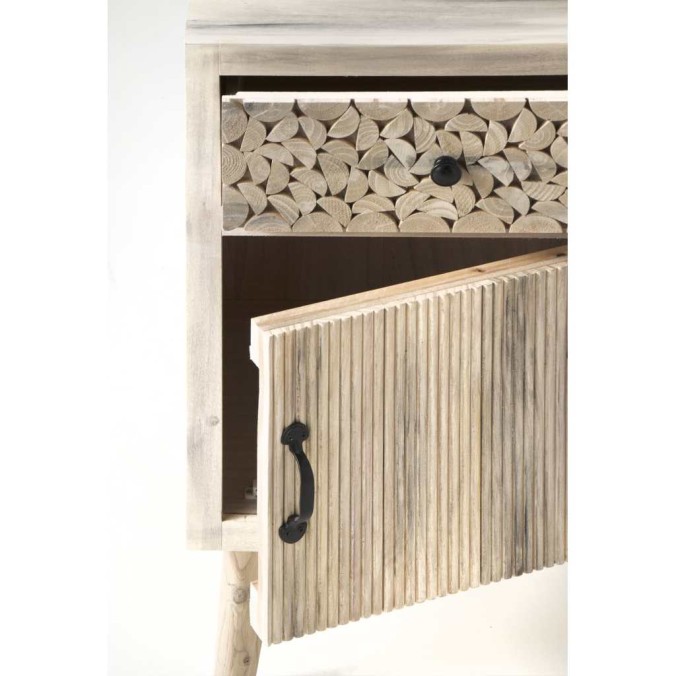 Mesilla con cajón y puerta estilo étnico alamo pátina gris - 42x40x70h