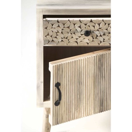 Mesilla con cajón y puerta estilo étnico alamo pátina gris - 42x40x70h