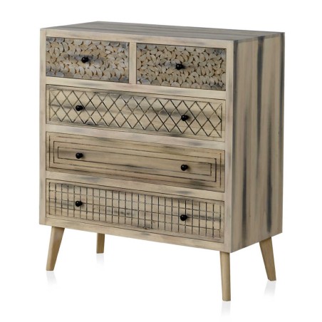 Cómoda estilo étnico madera alamo con pátina gris - 85x40x95h