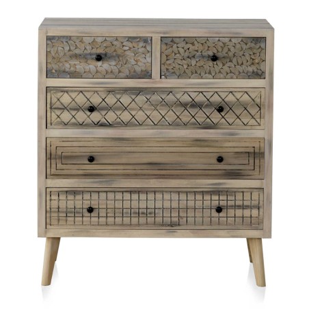 Cómoda estilo étnico madera alamo con pátina gris - 85x40x95h