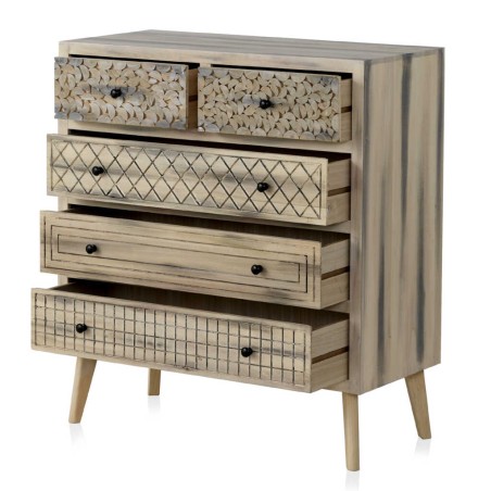 Cómoda estilo étnico madera alamo con pátina gris - 85x40x95h