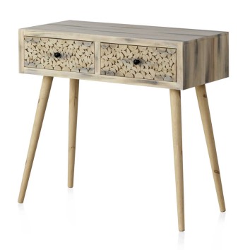 Consola estilo étnico madera álamo con pátina gris - 85x40x79h