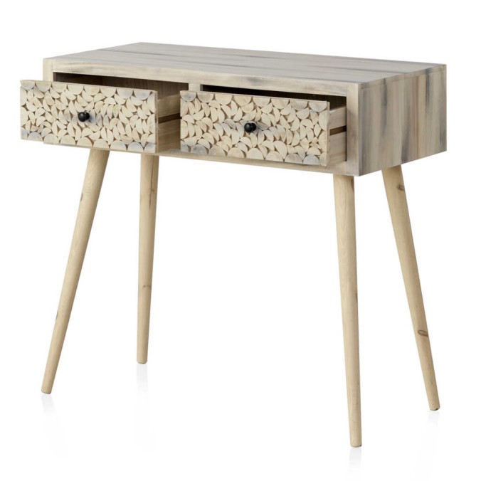 Consola estilo étnico madera álamo con pátina gris - 85x40x79h